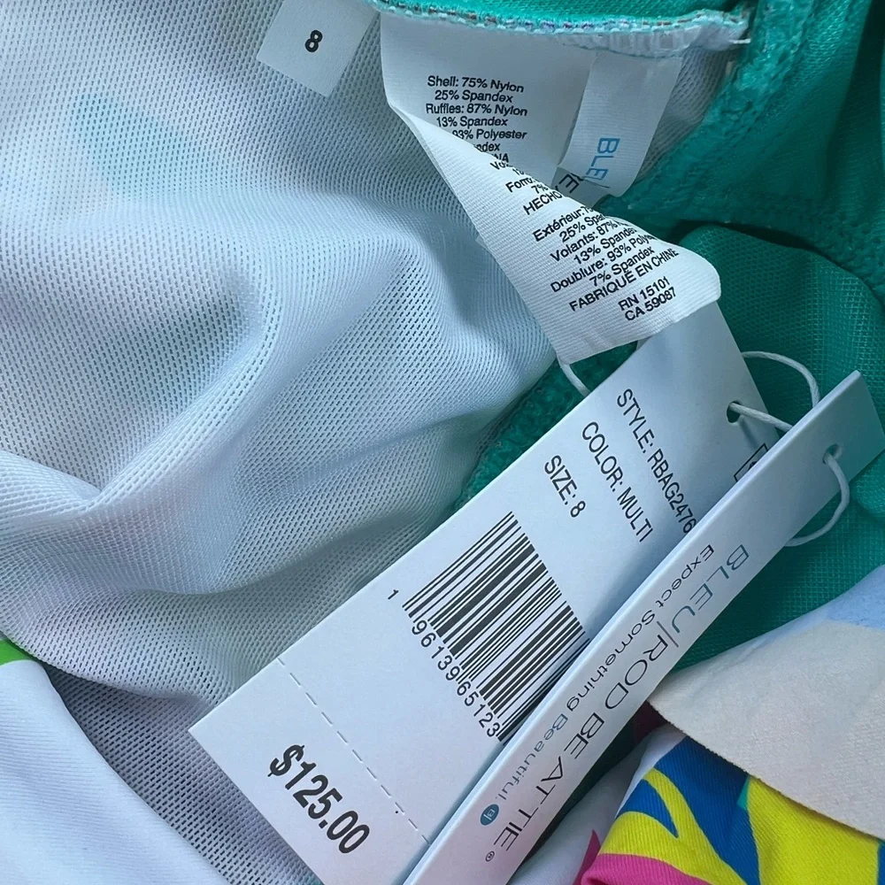 Bleu Rod Beattie multicolor retro floral ruffle sleeve one piece swimsuit size 8 - Picture 7 of 7